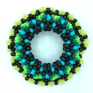 💙💚💛🖤 “Iris Dimension” Kandi Cuff (Blue/Green/Yellow)